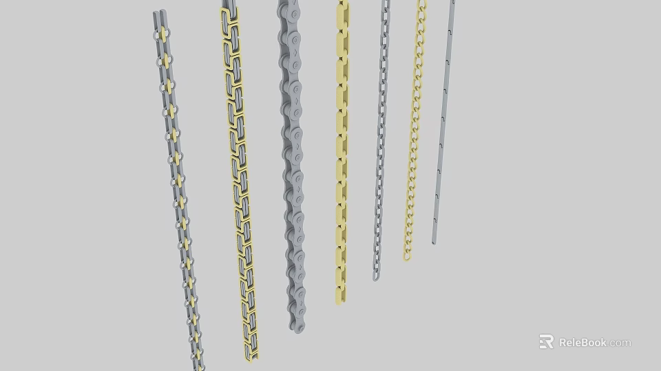 Different Metal Chains in Gold and Silver with Various Link Patterns 3d model 