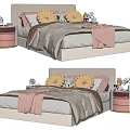 Soft Pink Kids Bed With Padded Headboard Yellow Round Pillows And Side Nightstand