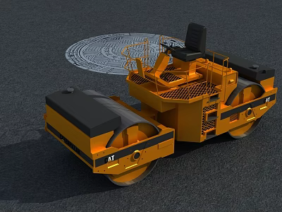 Heavy Duty Yellow Industrial Road Roller With Black Drum And Driver Cabin 3d model