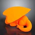 Orange Reptile 3D Model With Curled Body And Fan Shaped Back On Dark Reflective Surface