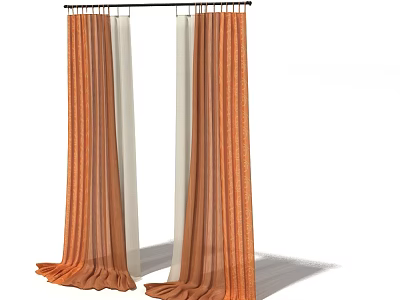 Orange And White Double Layer Window Curtains With Sheer Panels And Elegant Drape Design 3d model