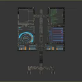 Multi Screen Computer Workstation On Mobile Stand With Wheels Showing Data Visualization And Programming Code