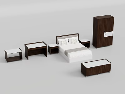 Modern Hotel Room Interior With Double Bed Nightstands Wardrobe And Cabinets 3d model