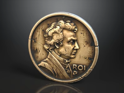 Vintage Bronze Coin With Detailed Portrait And ROI Inscription Design 3d model