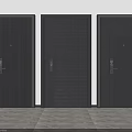 Three Modern Security Doors With Vertical Striped Metal Surface And Handle Lock System 3d model