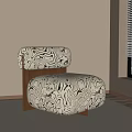 Modern Single Sofa With Black And White Abstract Pattern Wooden Frame In Light Room 3d model