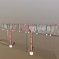 Multiple Colorful Metal Fence Structures With Mesh Design And Spiked Tops