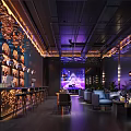 Modern Bar Interior With Stylish Lighting Bar Counter Seating Area And Wine Racks