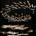 Modern Artistic Chandelier With Gold And White Leaf Shaped Hanging Elements 3d model