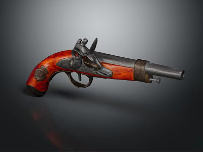 Vintage Revolver With Wooden Grip And Engraved Metal Components 3d model