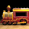 Vintage Cartoon Style Toy Train With Red Gold Yellow Accents And White Dots