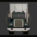 Teal And White Truck With Long White Trailer Multiple Wheels Reflection On Dark Surface 3d model