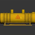 Yellow Cylindrical Industrial Storage Tank With Warning Sign And Support Stand