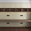 Modern Wall Mounted Bookcase With Light Beige Cabinets And Walnut Open Shelves