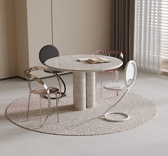 Modern Dining Table and Chair Combination Dining Chair Round Dining Table Round Carpet 3d model