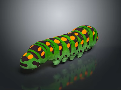 Green Caterpillar Shaped Plush Toy With Black And Orange Spots For Daily Use 3d model