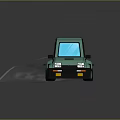 Small Green Turbo Car Moving Fast With Smoke On Orange Ground