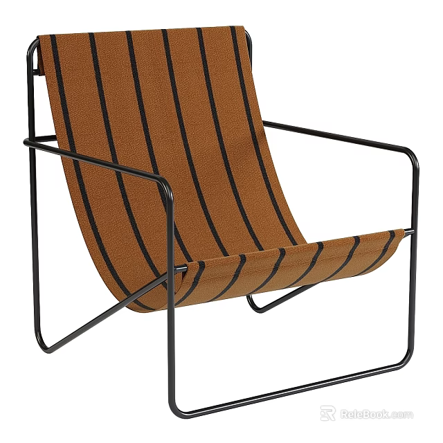 Stylish Accent Chair Design With Brown Striped Fabric And Black Metal Frame 3d model 