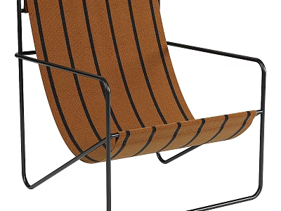 Stylish Accent Chair Design With Brown Striped Fabric And Black Metal Frame 3d model
