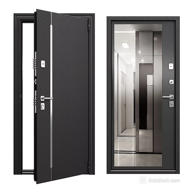 Black Swing Door With Modern Design Glass Panel And Metal Handle For Home Interior 3d model 