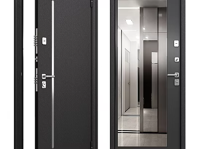 Black Swing Door With Modern Design Glass Panel And Metal Handle For Home Interior 3d model