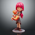 Pink Haired Game Movie Character Holding Orange Dragon Dark Clothes and Brown Boots on Base
