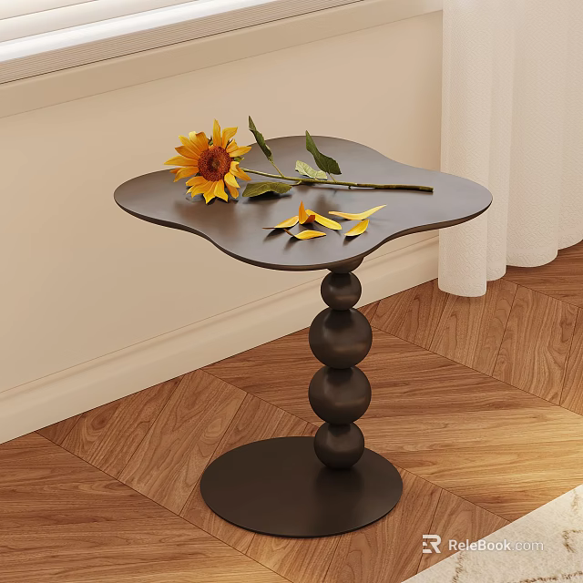 Modern Stylish Side Table With Irregular Top Spherical Base And Sunflower Decoration 3d model 
