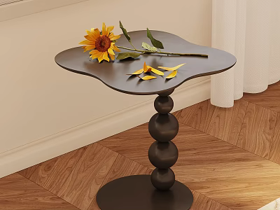 Modern Stylish Side Table With Irregular Top Spherical Base And Sunflower Decoration 3d model
