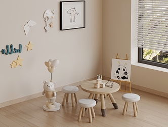 Modern Children's Table and Chair Easel Decorative Painting Wall Decoration 3d model