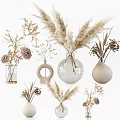 Natural Dried Flower Arrangements in Minimalist Ceramic Glass Vases with Pampas Grass and Eucalyptus