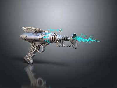 Futuristic Sci Fi Weapon Gun With Blue Electric Energy And Metallic Design 3d model