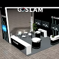 Elevator Hallway Featuring GOSLAM Booth With Display Screens And Reception Desk