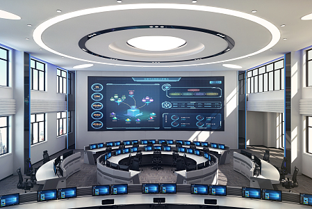 Comprehensive Command Hall of Modern Monitoring Room 3d model