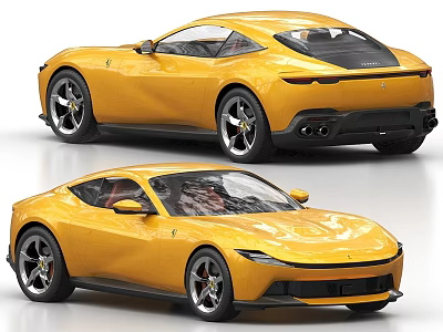 Yellow Ferrari Sports Car With Sleek Exterior And Aerodynamic Body Design 3d model