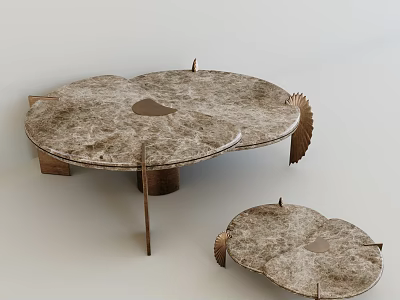 Two Piece Marble Coffee Table Set With Textured Surface And Modern Metal Legs 3d model