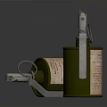 Two Green Cylindrical Military Grenades With Fuse Pull Ring And Side Label