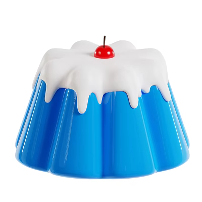 Delicious Blue Jelly Pudding Topped With White Cream And Red Cherry 3d model