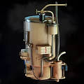 Beige Cylindrical Domestic Heating Appliance with Metal Valves Pipes and Base Stand for Household Use