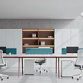 Modern Public Office Interior With Long Desk White Gray Chairs And Large Windows