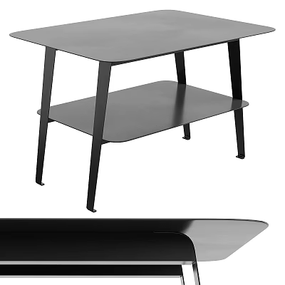 Construction Components of Modern Coffee Table with Black Metal Legs Smooth Top and Lower Shelf 3d model