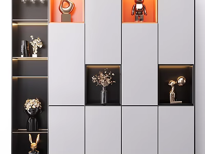 Modern Decorative Cabinet With Shelves Displaying Decorative Items And Ambient Lighting 3d model