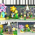 Colorful Flower Balloon Decorations For Outdoor Kids Play Area With Arch And Flags