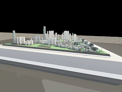City Architectural Model with White Buildings Green Areas and Black Background on Platform 3d model