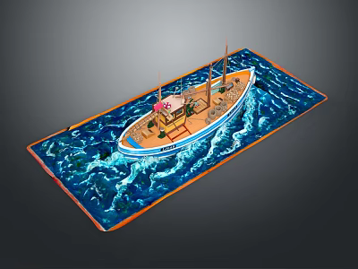 Commercial Equipment Ship Model Display With Wave Shaped Blue Base For Business Use 3d model