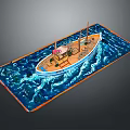 Commercial Equipment Ship Model Display With Wave Shaped Blue Base For Business Use