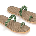 Casual Summer Flip Flops With Green Braided Straps And Brown Grid Patterned Sole 3d model