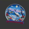 Decorative Furniture Ornament With Crane Mountain Landscape Moon And Red Base