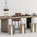 Modern Minimalist Tea Table And Chairs Featuring Natural Wood Design And Teapot Decor Accents