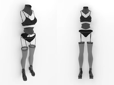 Stylish Women's Black Bra Panties Stockings And High Heels Clothing Set 3d model