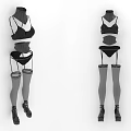 Stylish Women's Black Bra Panties Stockings And High Heels Clothing Set